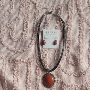Axcess Red Pendant Necklace and Earring Set